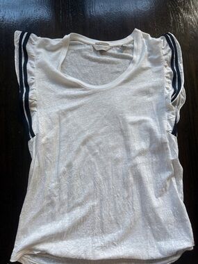Scotch & Soda White Short Sleeve Tank with Navy Stripe Ruffle Sleeves
